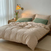 aesthetic earth tone pinstripe bed linens warm neutral decor