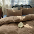 aesthetic earth tone striped bedding minimalist cottage style