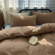 aesthetic earth tone striped bedding minimalist cottage style
