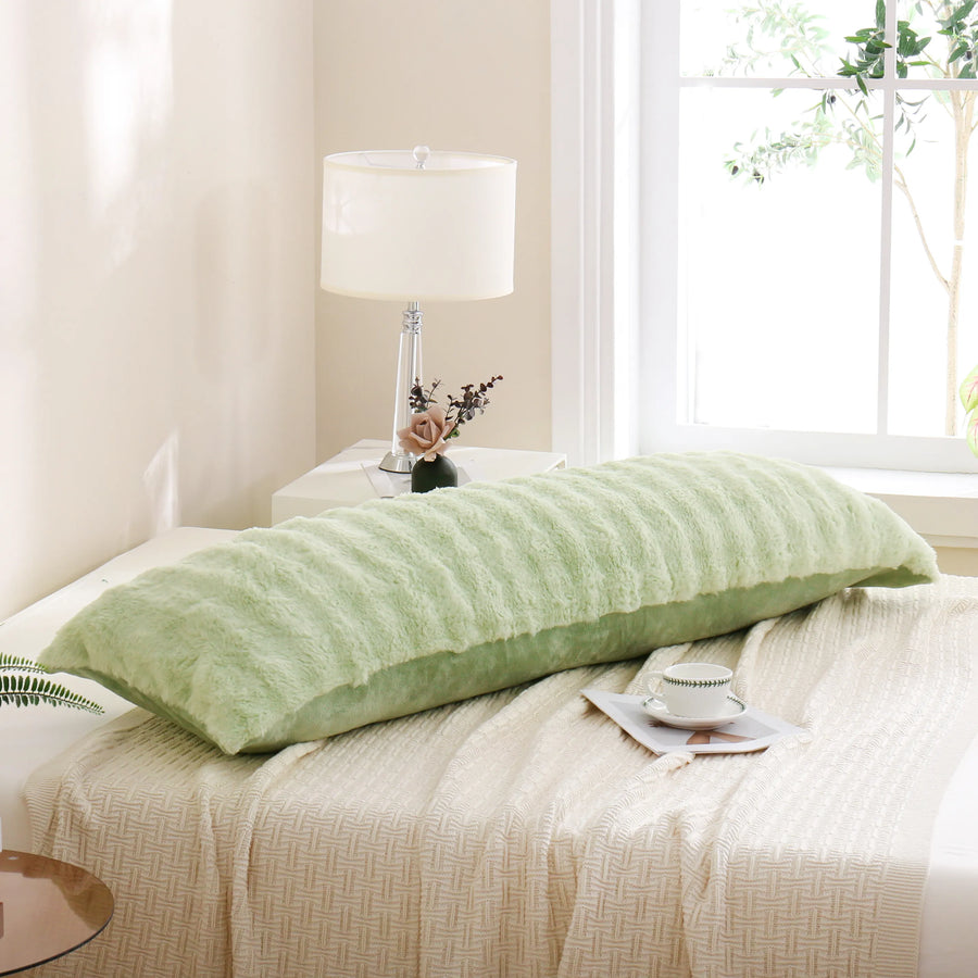 aesthetic green shaggy rabbit fur style pillow case soft