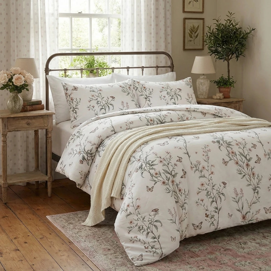aesthetic nature inspired butterfly floral comforter set shabby chic