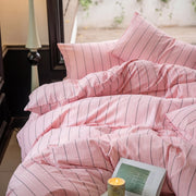 aesthetic pink striped bedding for girls room