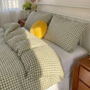 aesthetic sage green checkered bed linens modern farmhouse decor