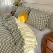 aesthetic sage green checkered bed linens modern farmhouse decor