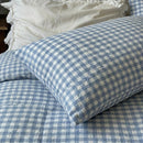 aesthetic sky blue checkered bed linens modern farmhouse decor