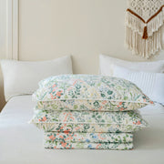 aesthetic stacked verdant garden botanical quilt and shams