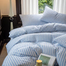 airy sky blue striped bedding for guest room