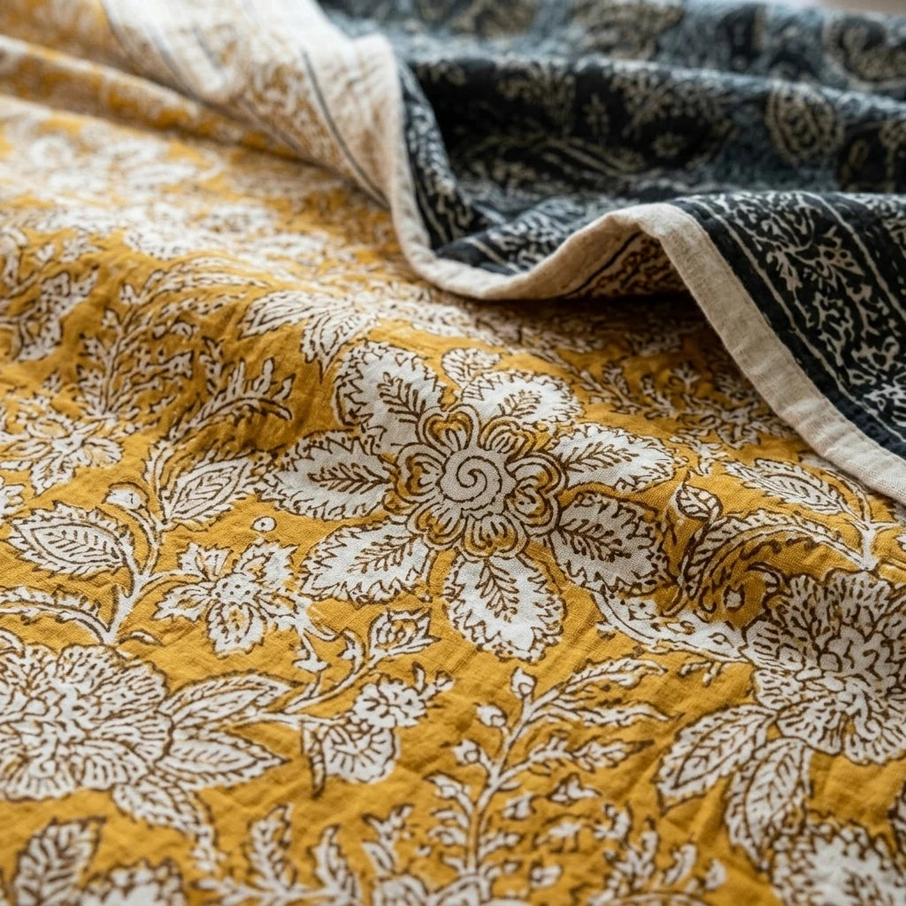 amber charcoal patchwork cotton blanket main