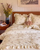 apricot rose reverie ruffle duvet cover set cozy bedroom