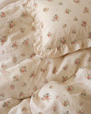 apricot rose reverie ruffle duvet cover set floral detail