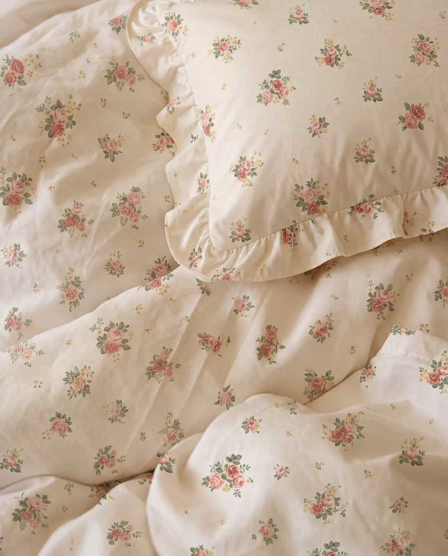 apricot rose reverie ruffle duvet cover set floral detail