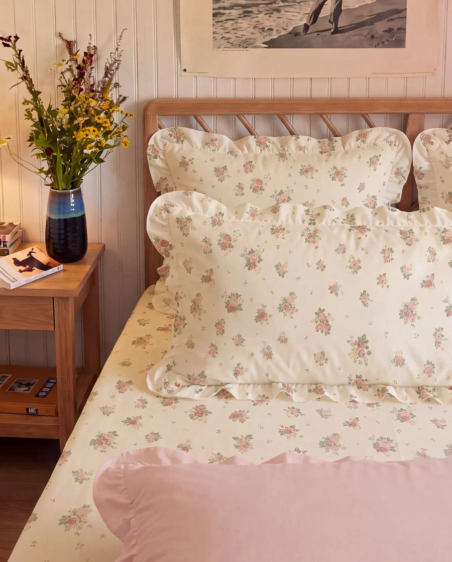 apricot rose reverie ruffle pillowcases layered bedding