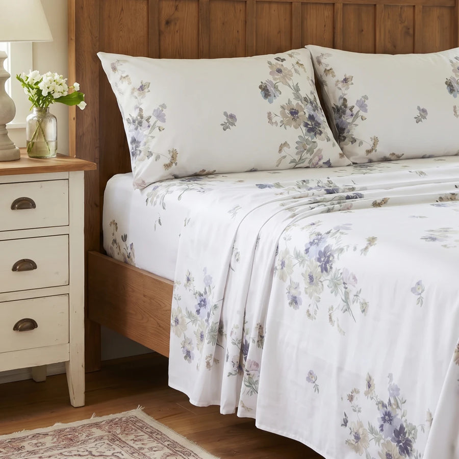 artisan gardenia botanical sheet set white floral bedding