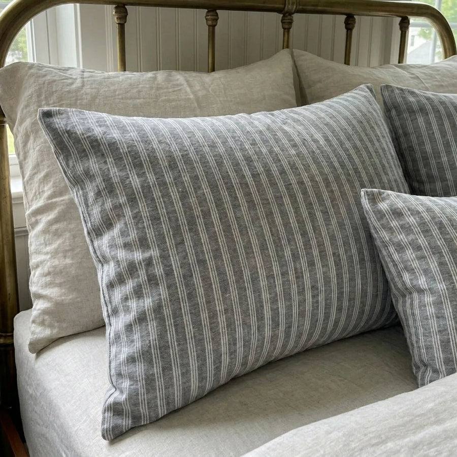 artisan grey ticking stripe fabric texture close up breathable texture