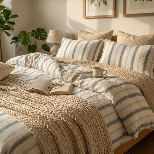 artisan raw edge pillow shams cream stripe matching bedding set