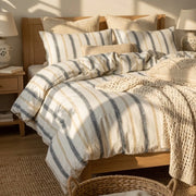 artisan raw edge stripe duvet cover set cream stripe bedding main