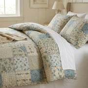 artisanal patchwork botanical comforter set blue floral quilt