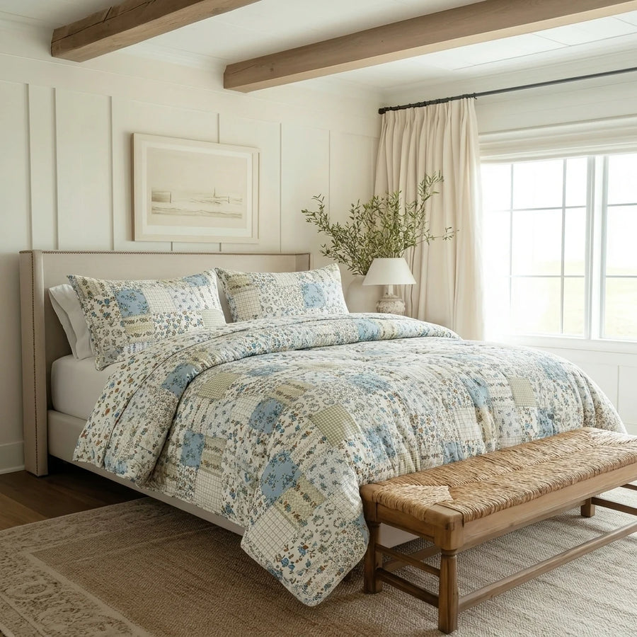 artisanal patchwork botanical comforter set floral bedding main