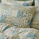 artisanal patchwork botanical shams blue cream vintage cottage