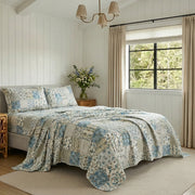 artisanal patchwork botanical sheet set cream patchwork bedding main