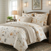 autumnal amber leaf botanical bedspread neutral earth tones