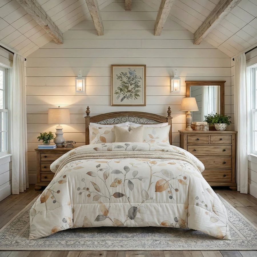autumnal amber leaf botanical comforter set rustic bedroom decor