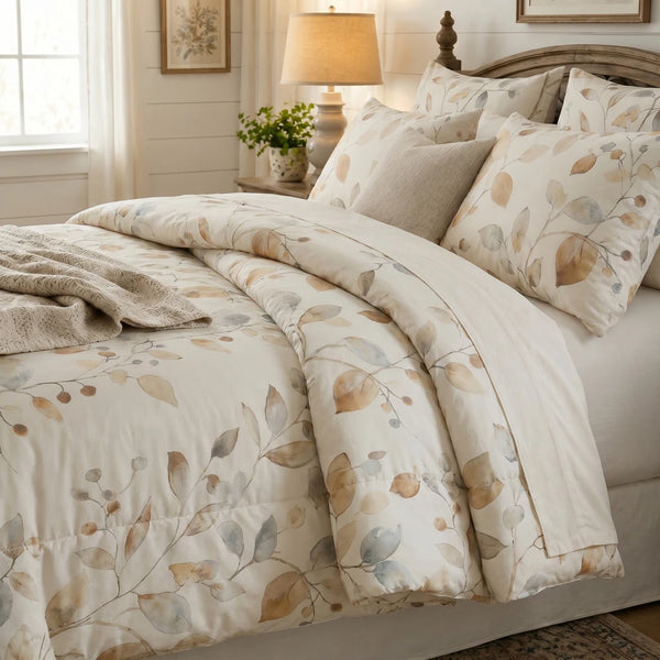 autumnal amber leaf botanical comforter set warm bedroom