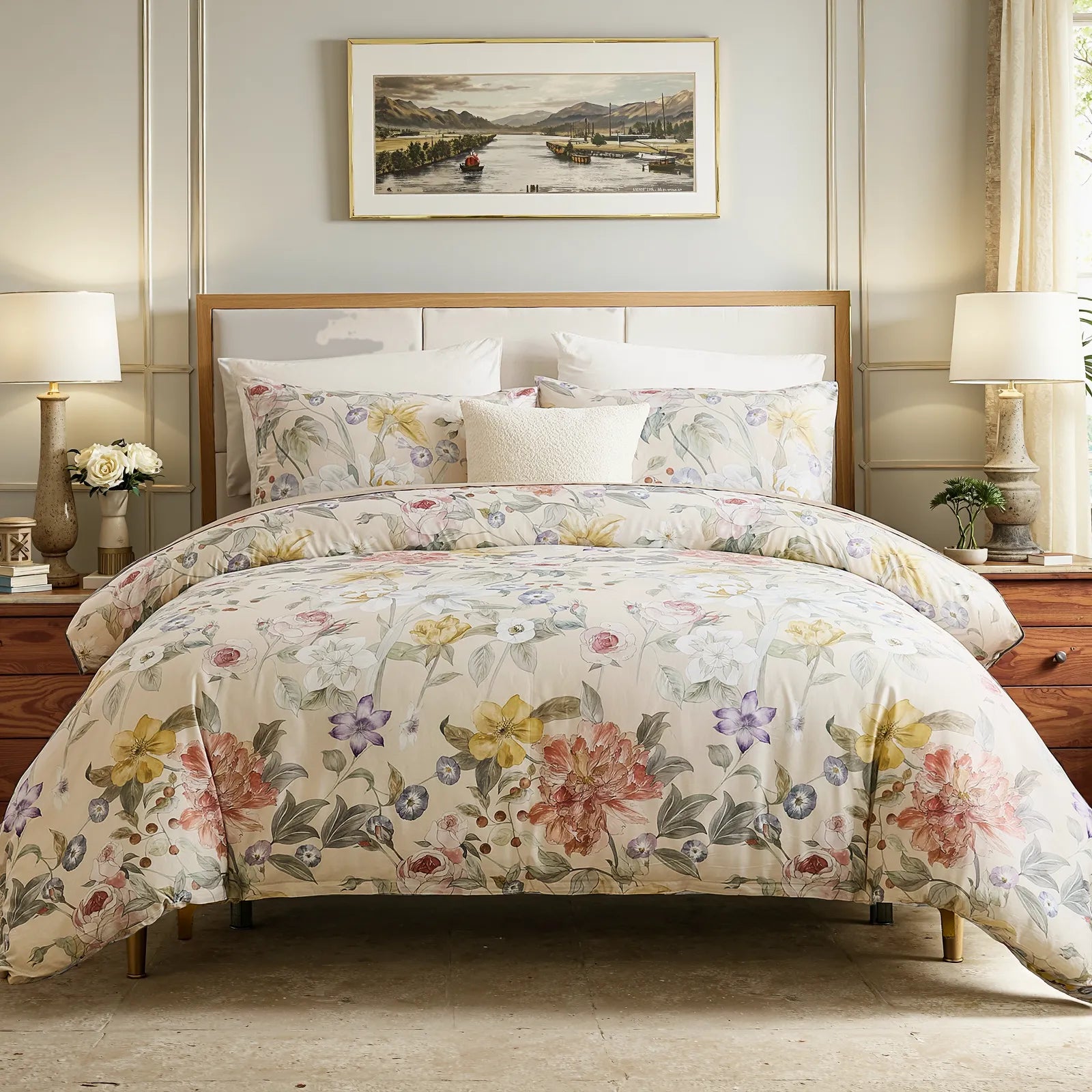 Bedroom decorated with spring floral duvet set