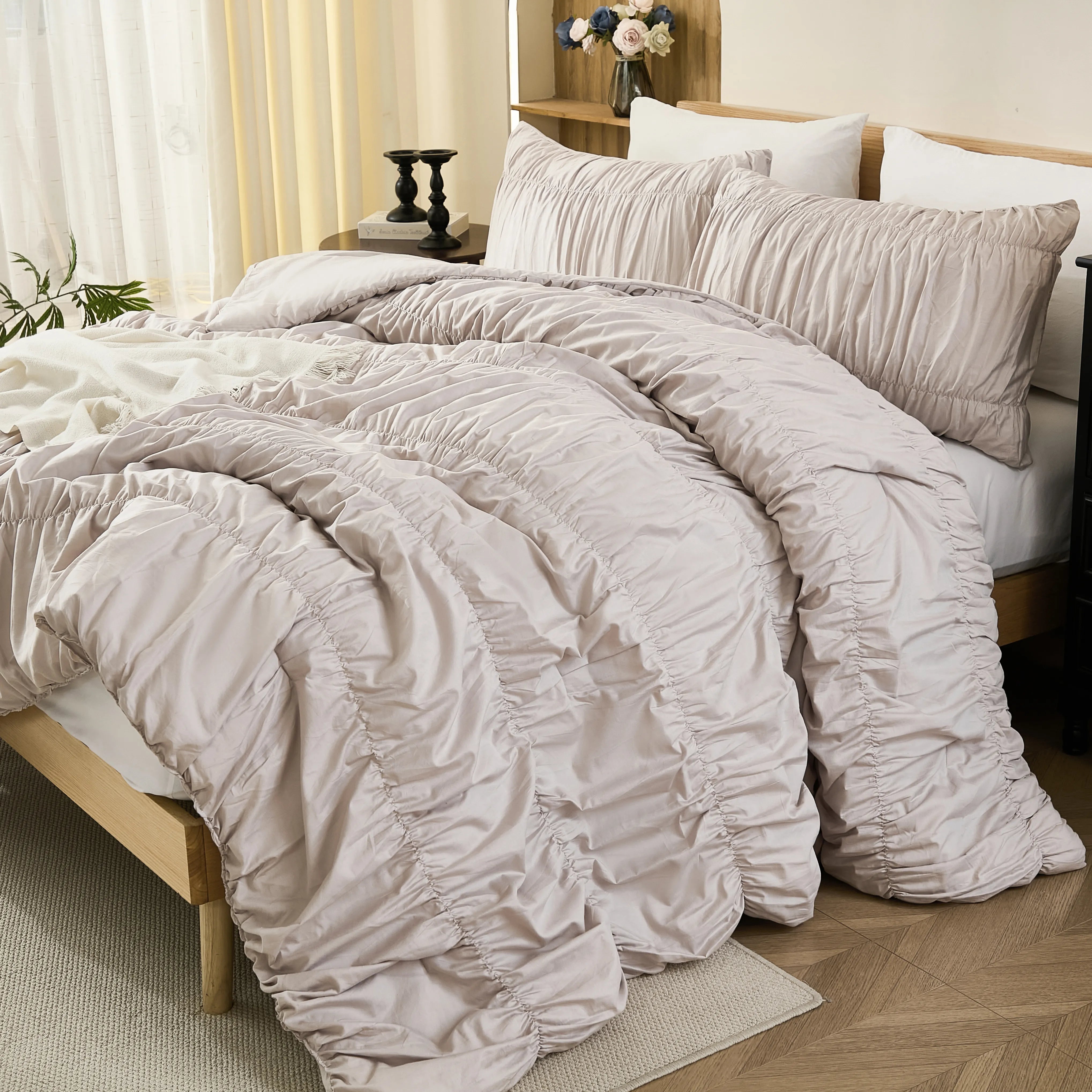 beige rope embroidered comforter set