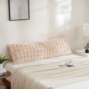 beige shaggy textured faux fur body pillowcase warm lighting