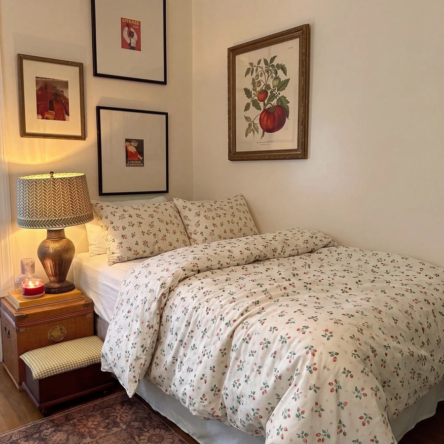berry bramble duvet cover set gallery wall bedroom lifestyle scene