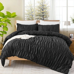 Black cotton crinkle comforter overall view