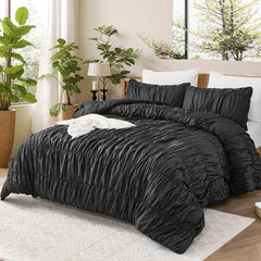 Black cotton crinkle comforter top perspective