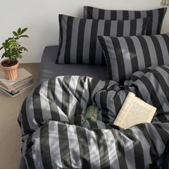 black striped cotton bedding set minimalist decor style