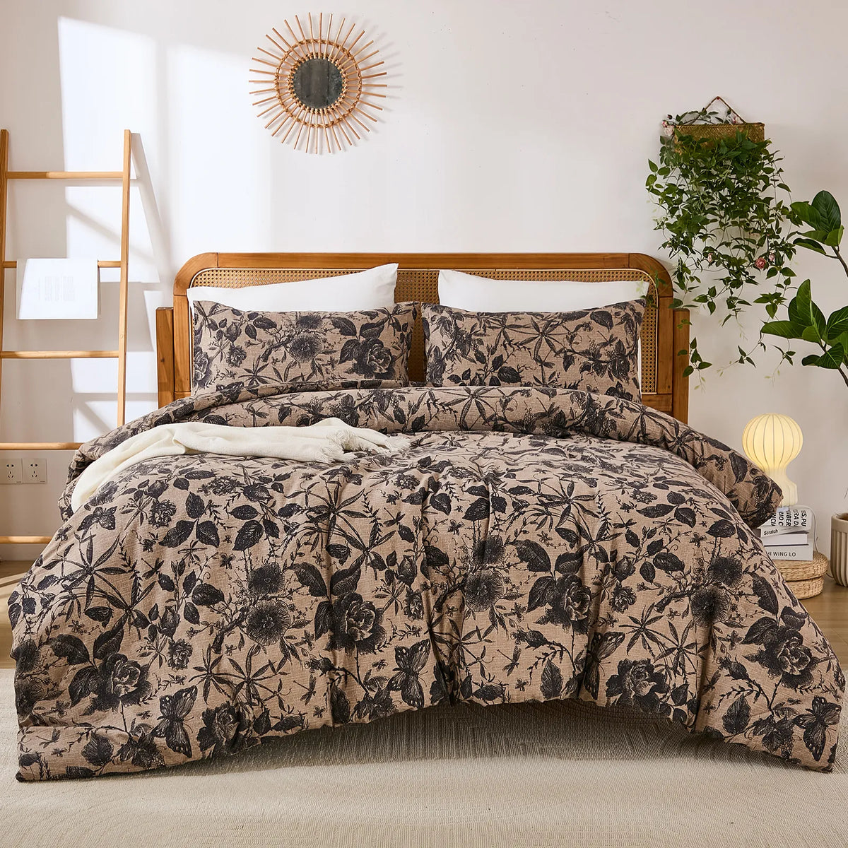 black and brown floral bedding sets queen size