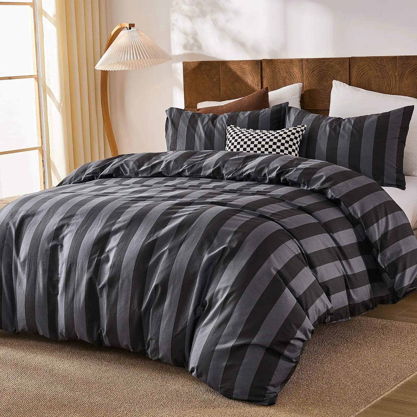 black and grey stripe  comforter sets