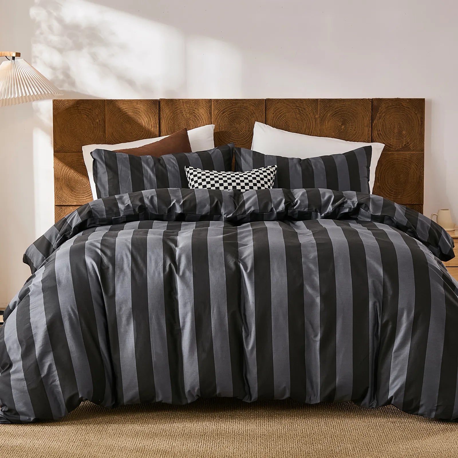 black and grey stripe bedding sets