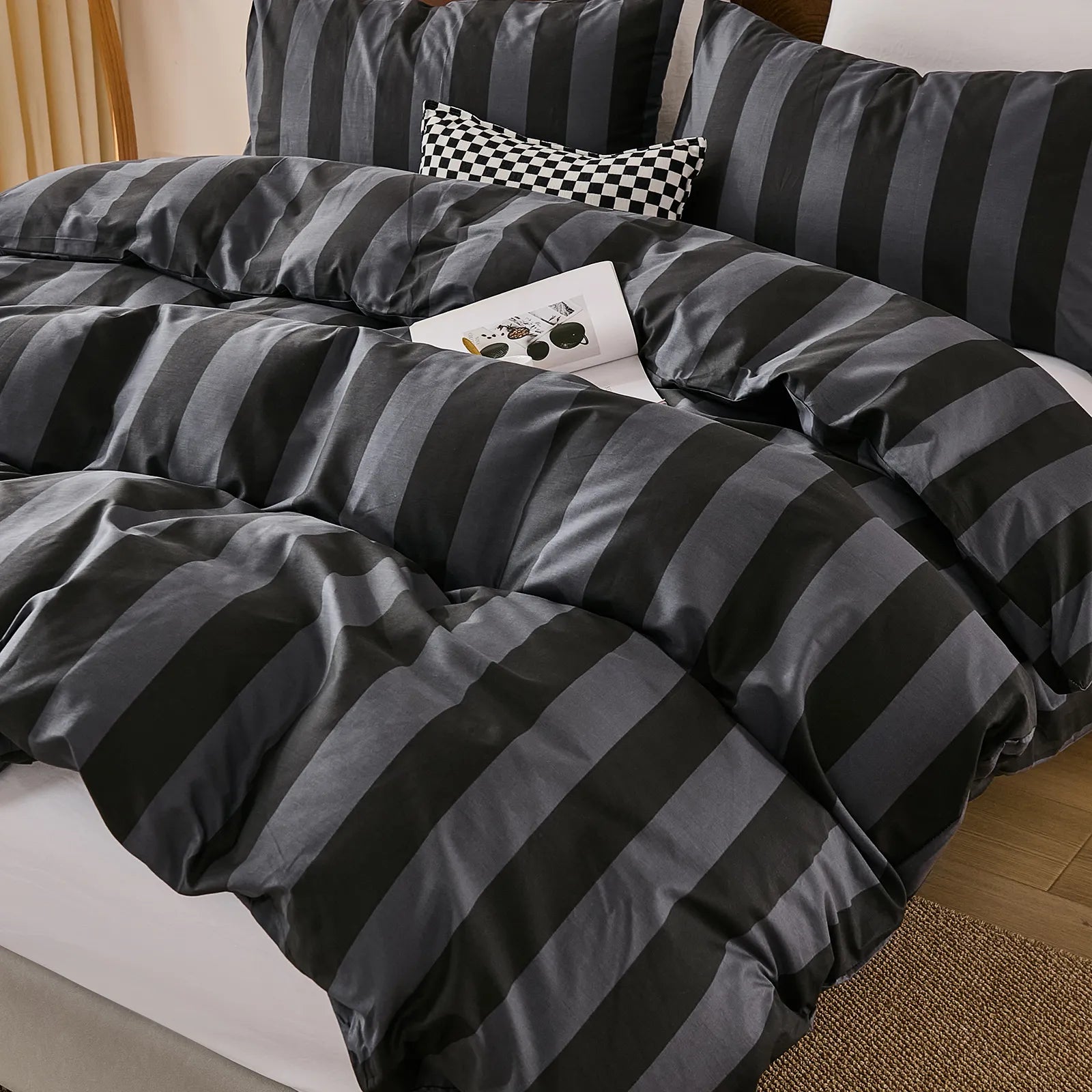 black and grey stripe bedding set king size