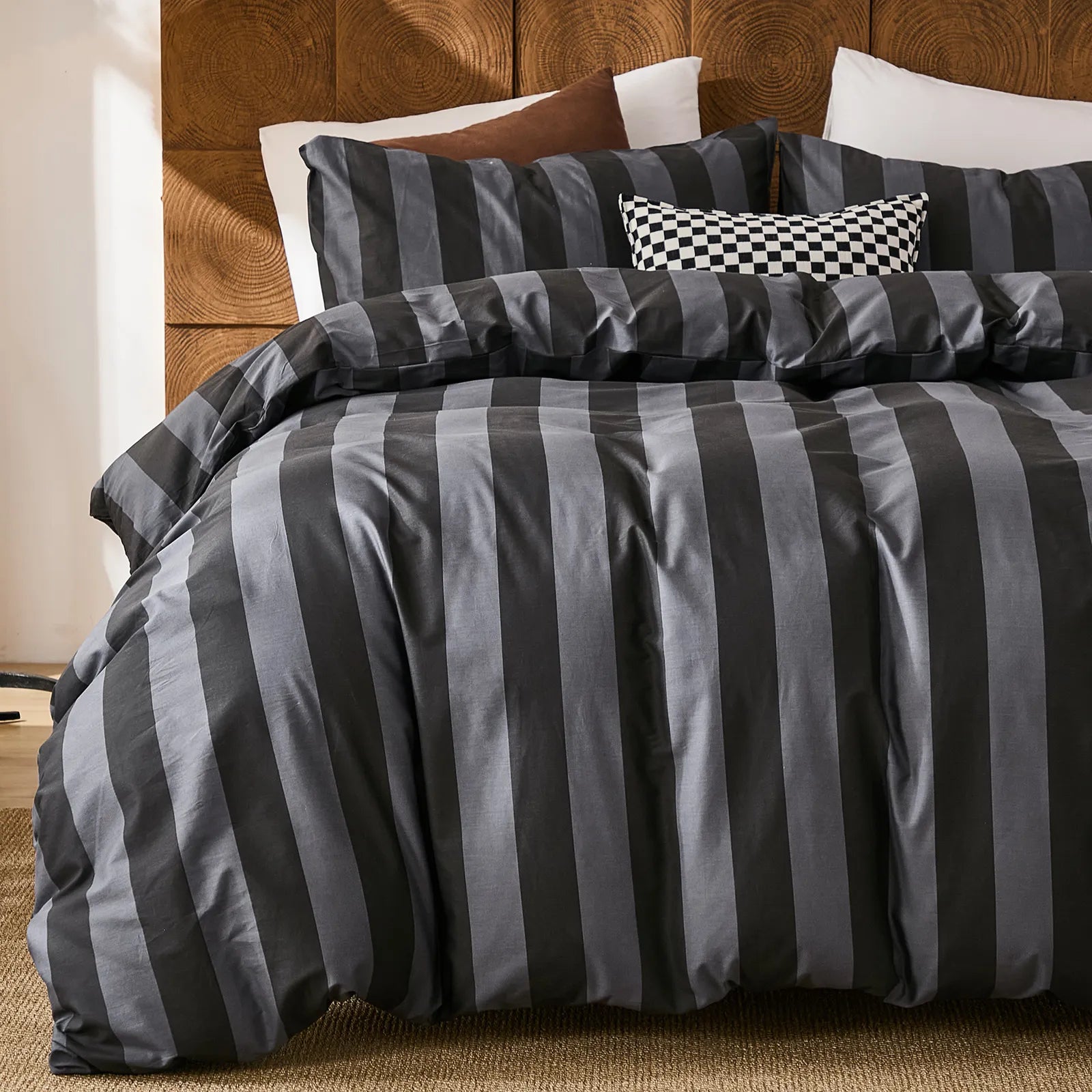 black and grey stripe comforter set king size