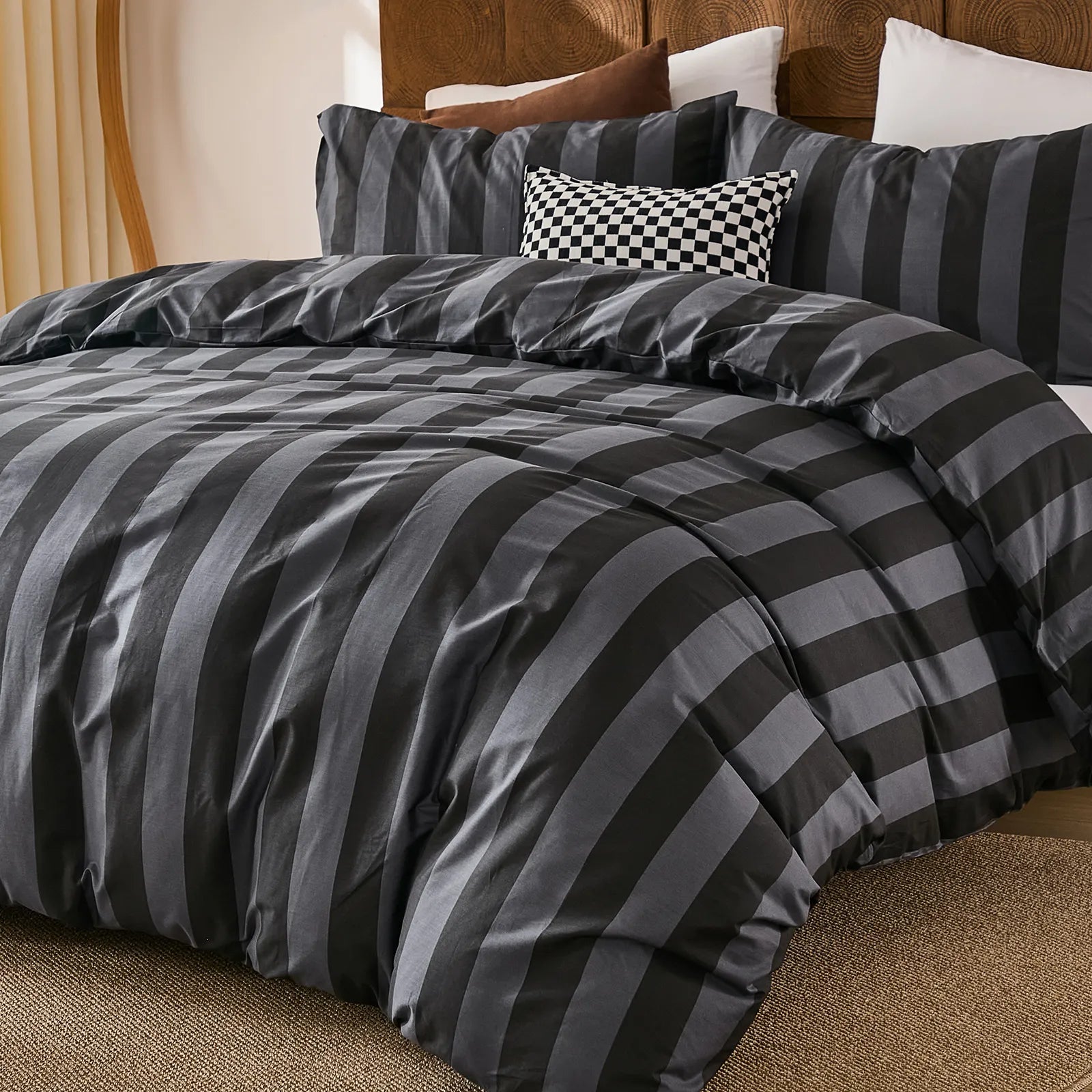 black and grey stripe comforter set queen size