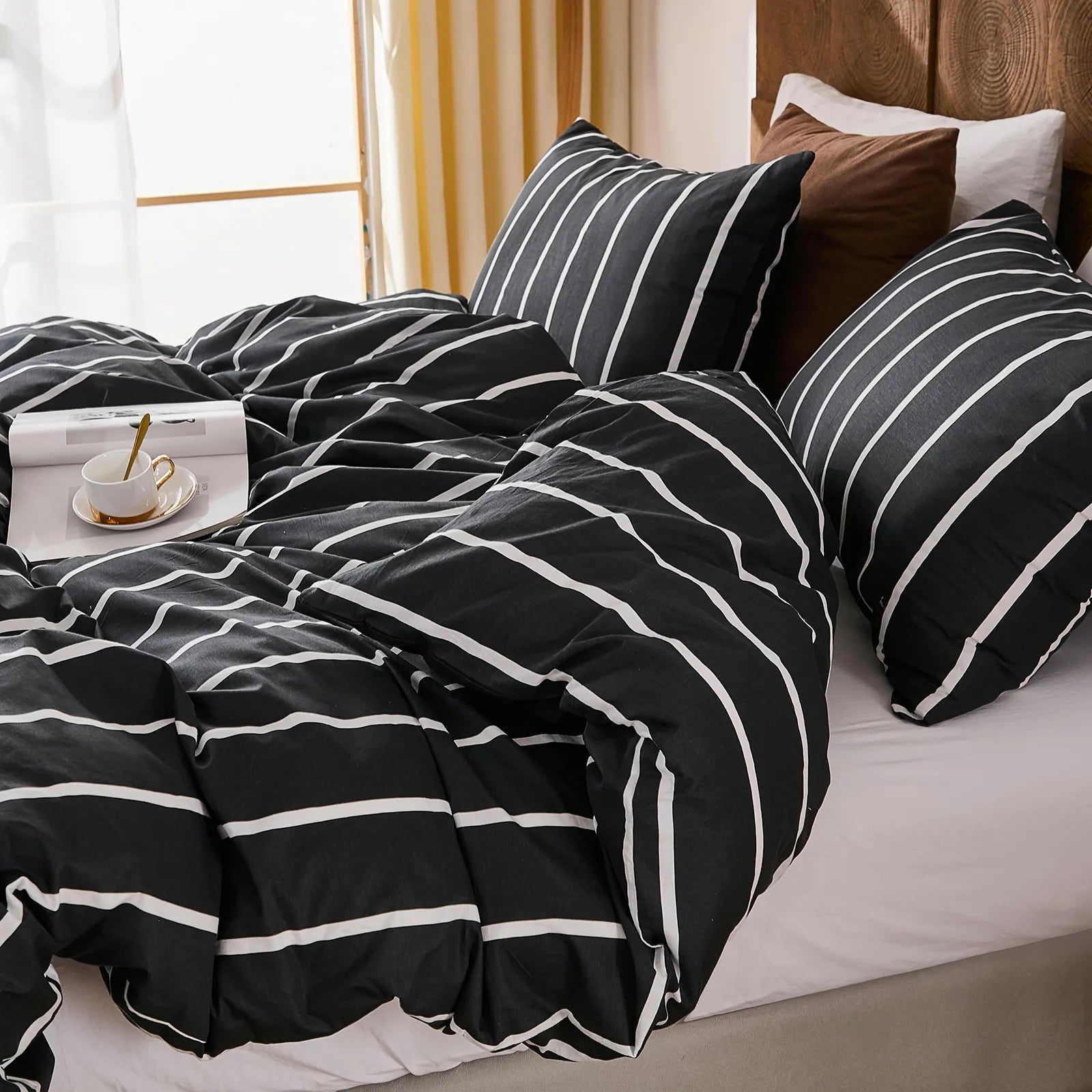 black and white pinstripe bedding set king size