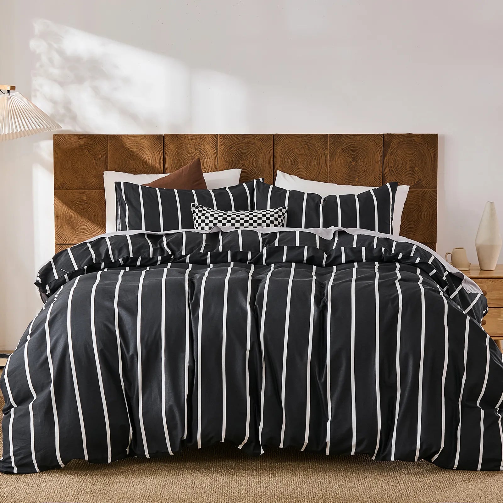 black and white pinstripe bedding set queen size