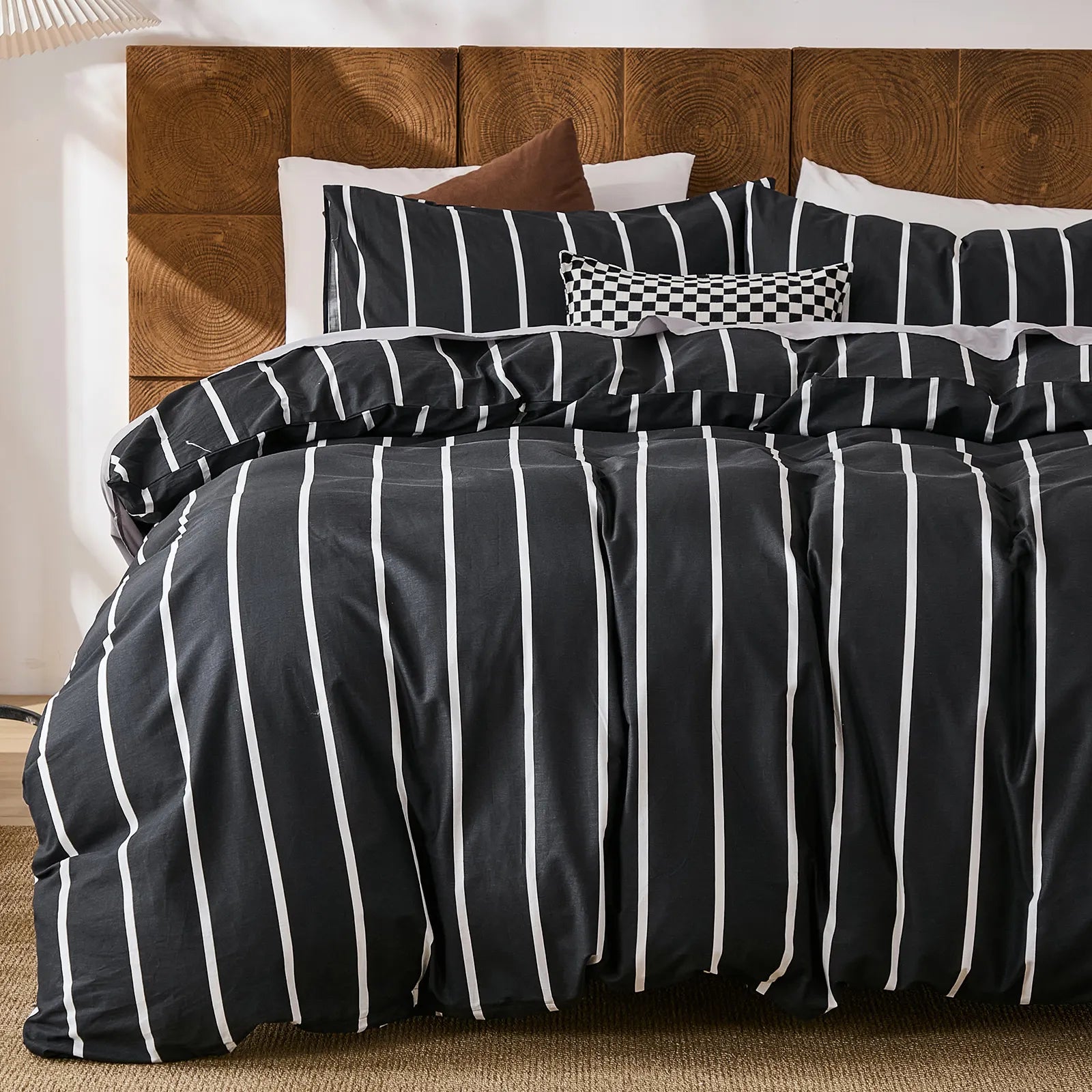 black and white pinstripes comforter set queen size