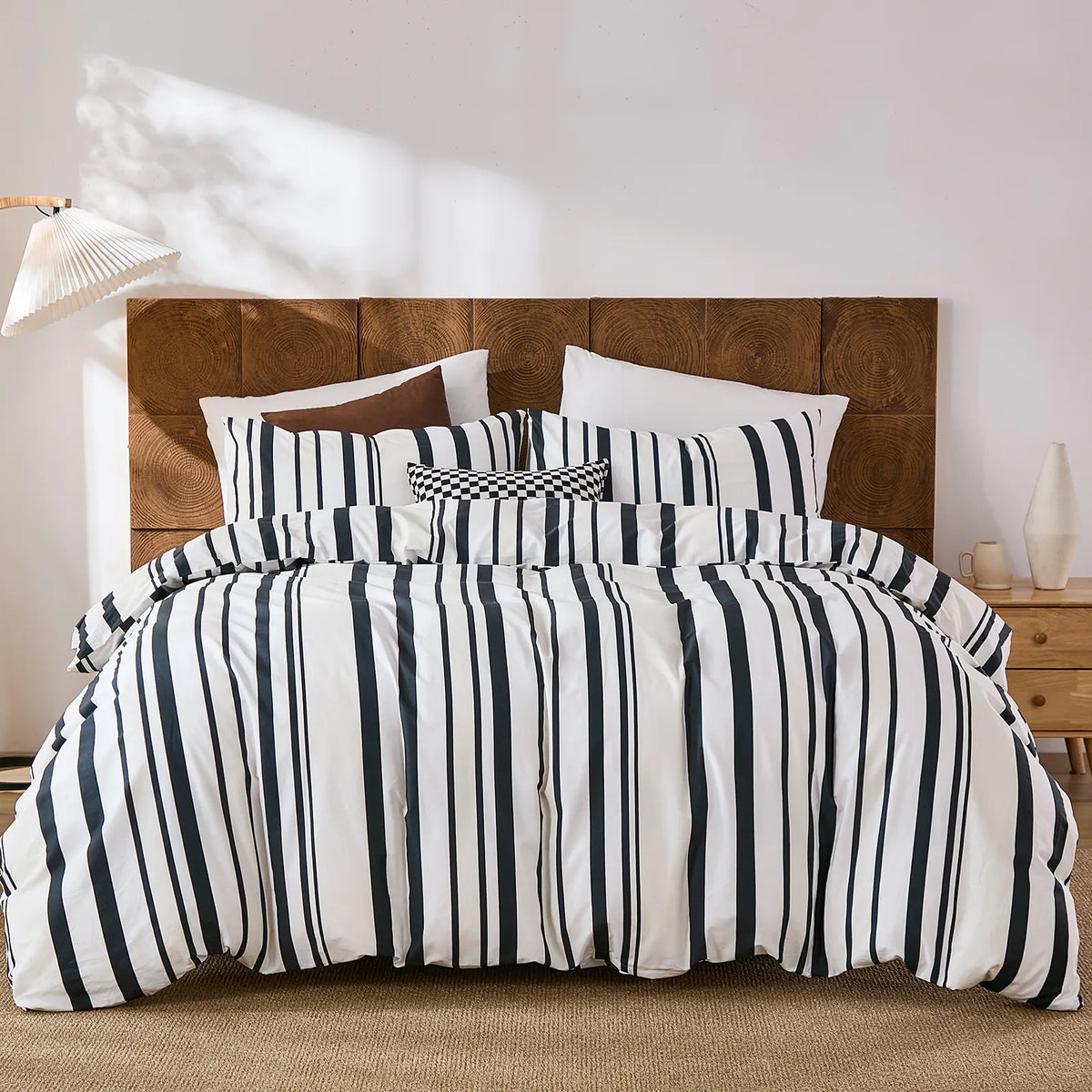 black and white stripe bedding set queen size