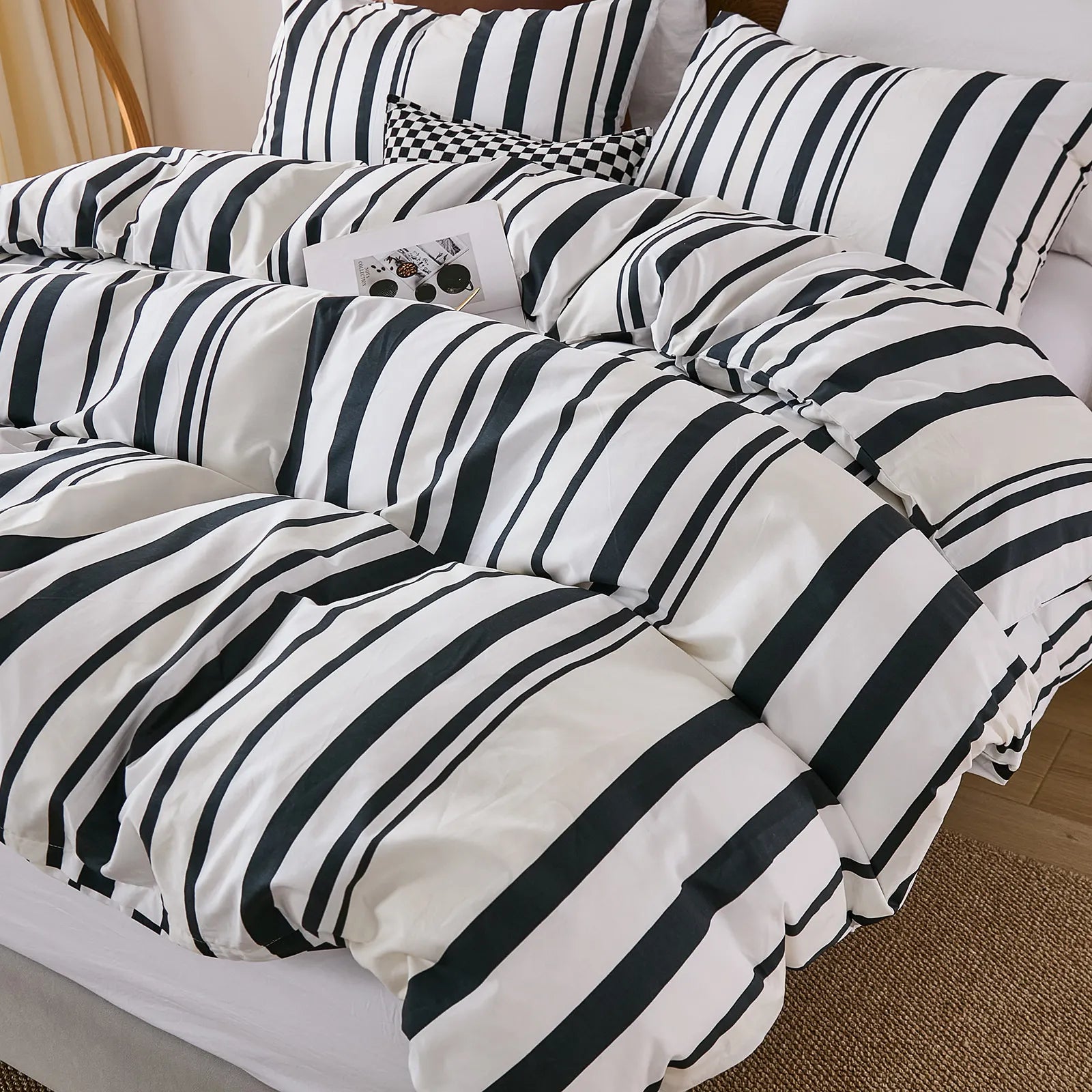 black and white stripe comforter set queen size