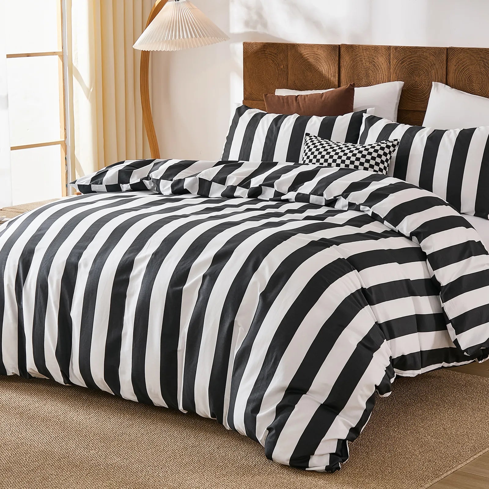 black and white stripes comforter set queen size
