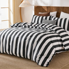 black and white stripes comforter set queen size