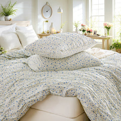Blue floral cotton duvet set top detail