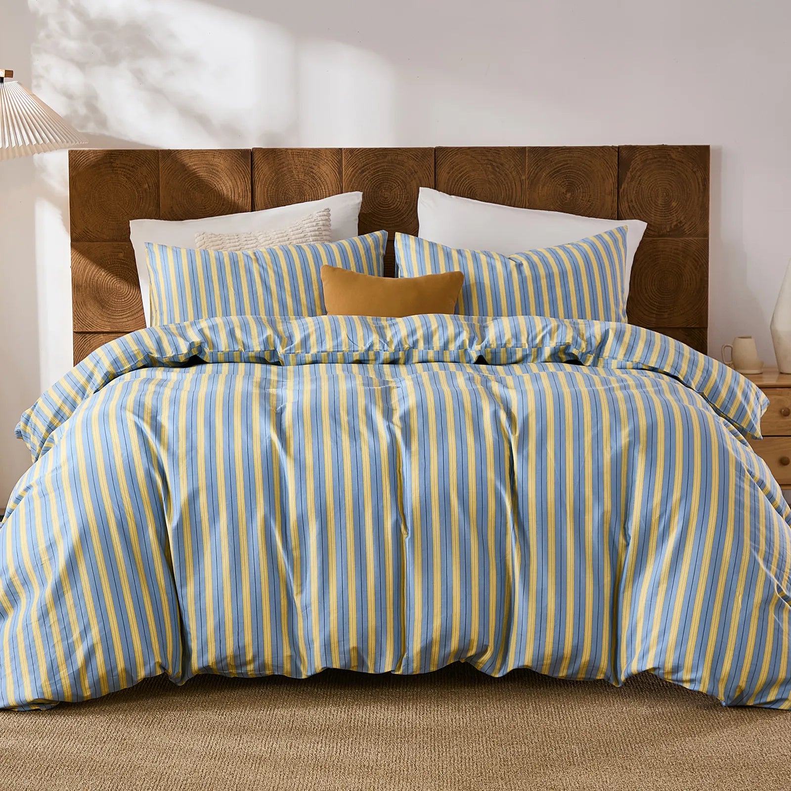 blue and yellow stripe bedding set queen size