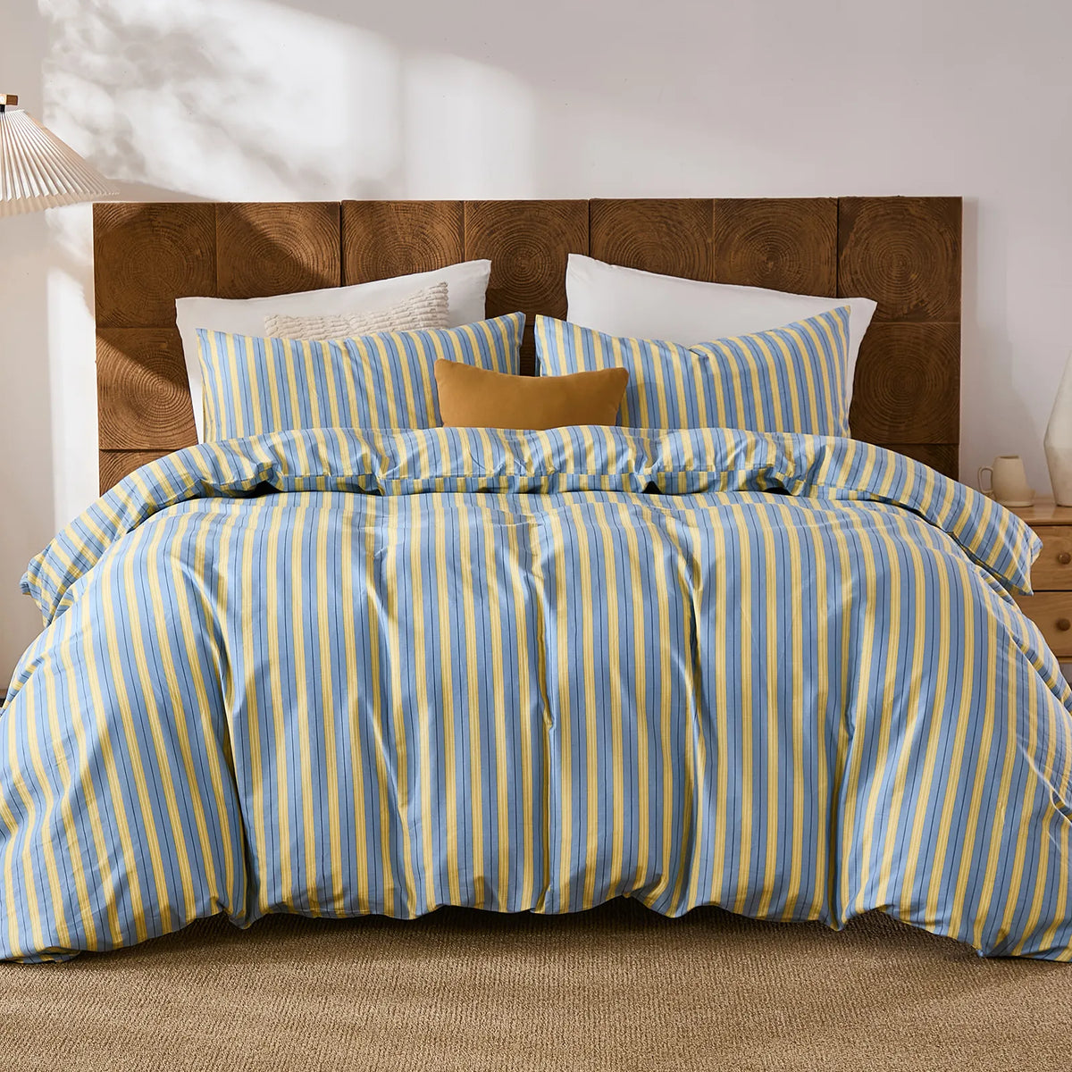 blue and yellow stripe bedding set queen size